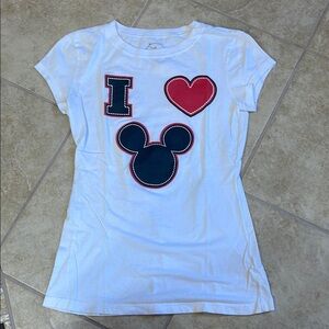Disney Juniors White and Red Short Sleeve Tee I ❤️ Mickey